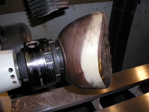 The Splintershop - Wood Art from the Lathe. Once the outside profile is completed, the bowl blankk is reversed and mounted on the chuck.