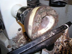 The Splintershop - Wood Art from the Lathe. Beginning hollowing a walnut natural edge bowl.