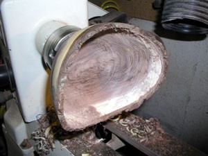 The Splintershop - Wood Art from the Lathe. A walnut natural edge bowl rough turned, ready for finishing cuts.